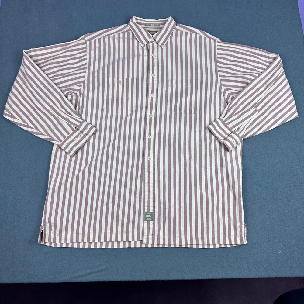 Khakis by Arrow Mens XLT Big Oxford Shirt Burgundy White Striped Cotton L/S